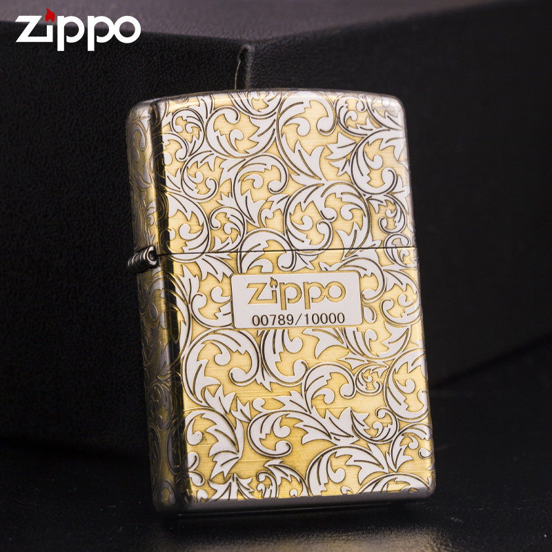 正版Zippo打火机黄铜盔甲五面雕刻唐草繁花限量款防风煤油芝宝男