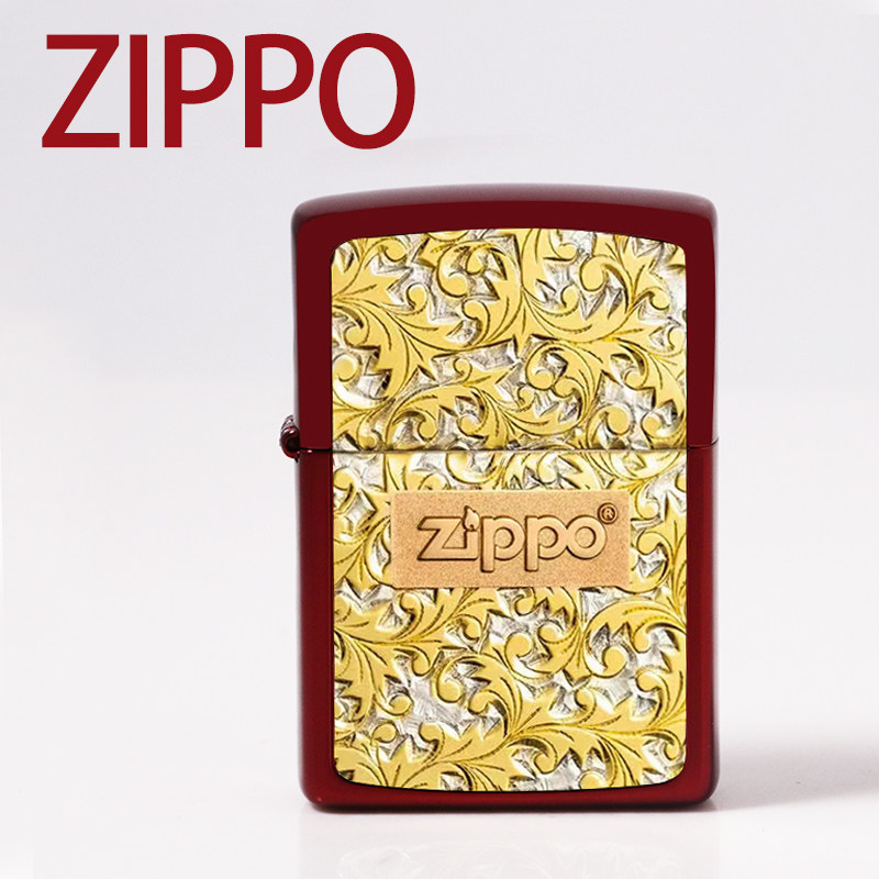 ZIPPO打火机芝宝红色烤漆深雕复古式唐草雕花限量款时尚古典防风