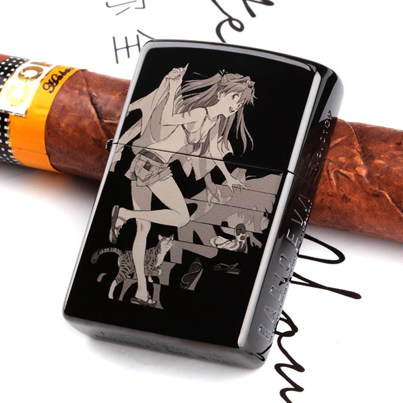 zippo打火机日本正版EVA动漫明日香夏日猫泳装黑冰雕刻限量款收藏