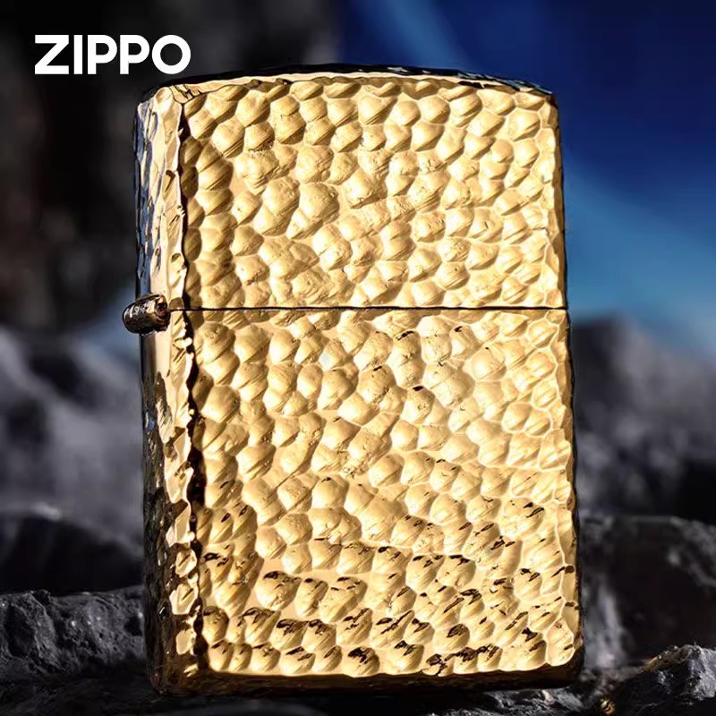 ZIPPO芝宝打火机正品黄铜精雕陨石坑金色煤油防风火机男士送礼