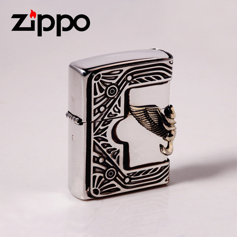 zippo原装进口防风煤油打火机三面贴章蜘蛛侧面珠子创意时尚款男