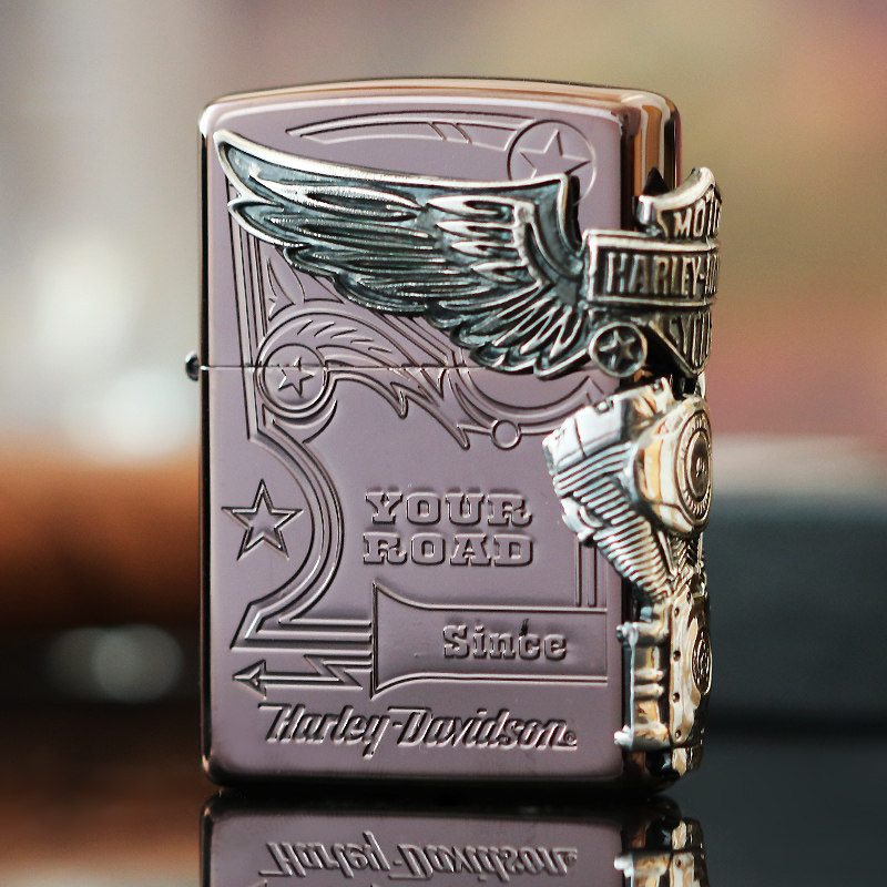 zippo打火机芝宝哈雷黑冰炫酷紫色深渊贴章大侧鹰日本原装正品