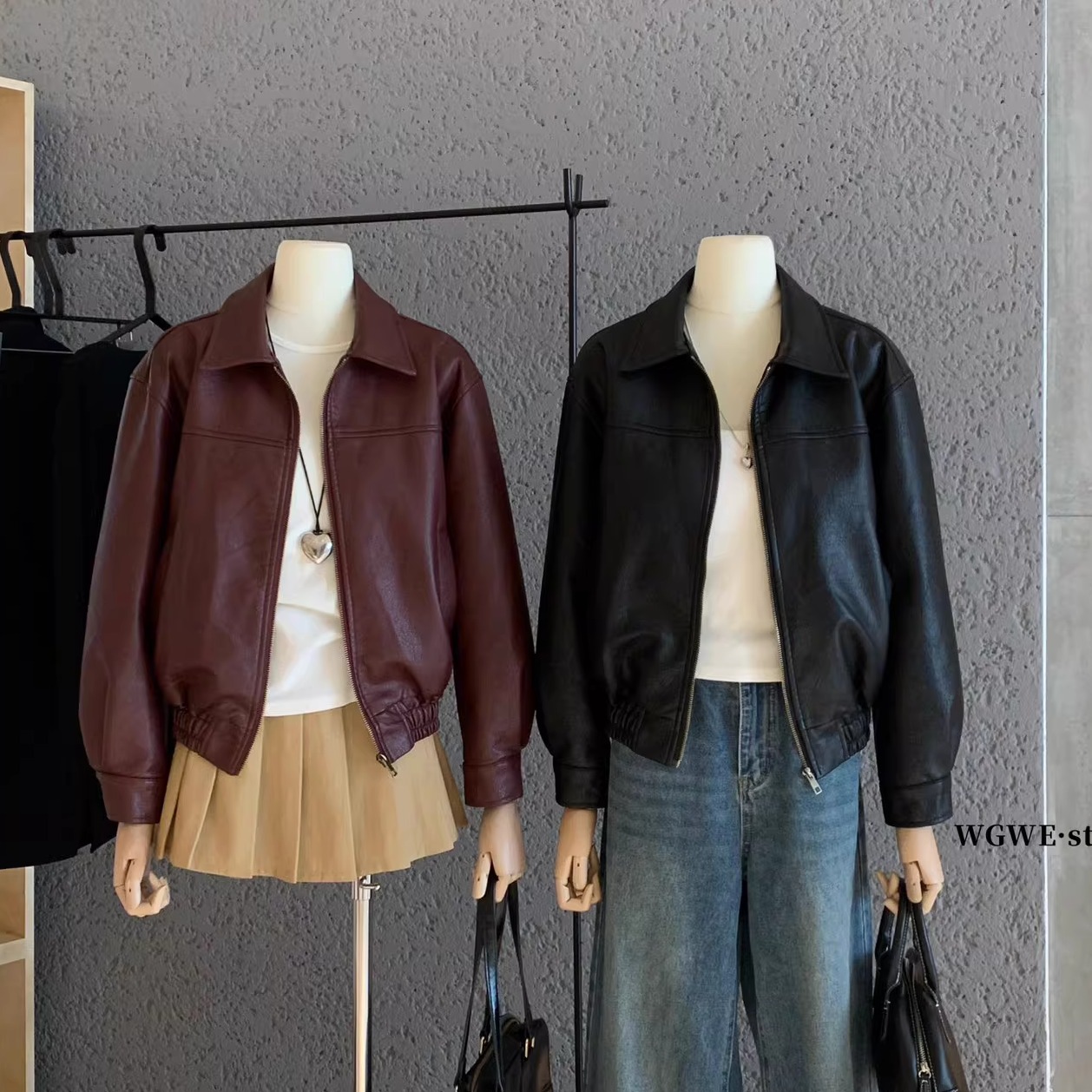 WGWE酷飒风高级感小个子皮衣外套