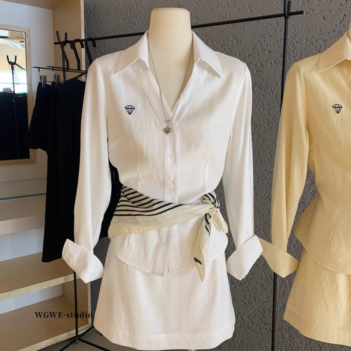 WGWEv领衬衫上衣包臀两件套装