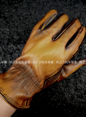 复古做旧重机车牛皮手套重油黑摩托车骑士哈雷印第安拿铁凯旋灵魂