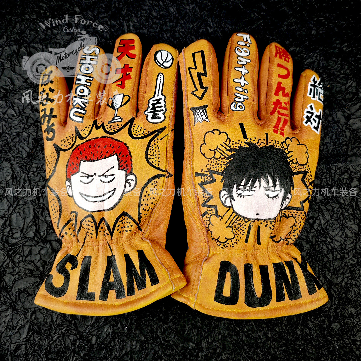 纯牛皮手绘机车骑手手套灌篮高手男女复古做旧摩托巡航春夏四季