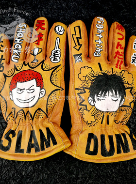 纯牛皮手绘机车骑手手套灌篮高手男女复古做旧摩托巡航春夏四季