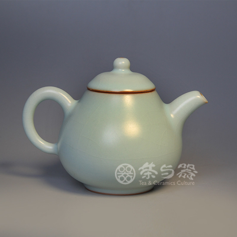 中国台湾省醇品雅集 汝窑天青色梨型壶开片可养茶壶陶瓷功夫茶具
