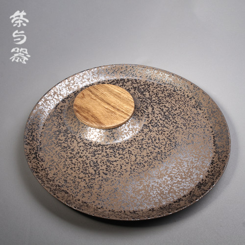 陶瓷储水式乌黑金釉圆茶盘
