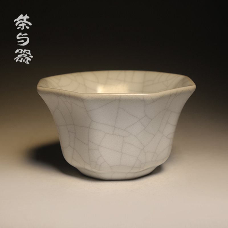 台湾三希哥窑八方杯 陶瓷开片主人杯功夫茶具开片可养品茗茶杯