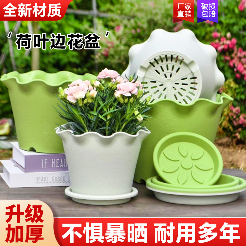 加高荷叶边透气塑料花盆控根耐压耐摔全新花边加厚树脂花盆