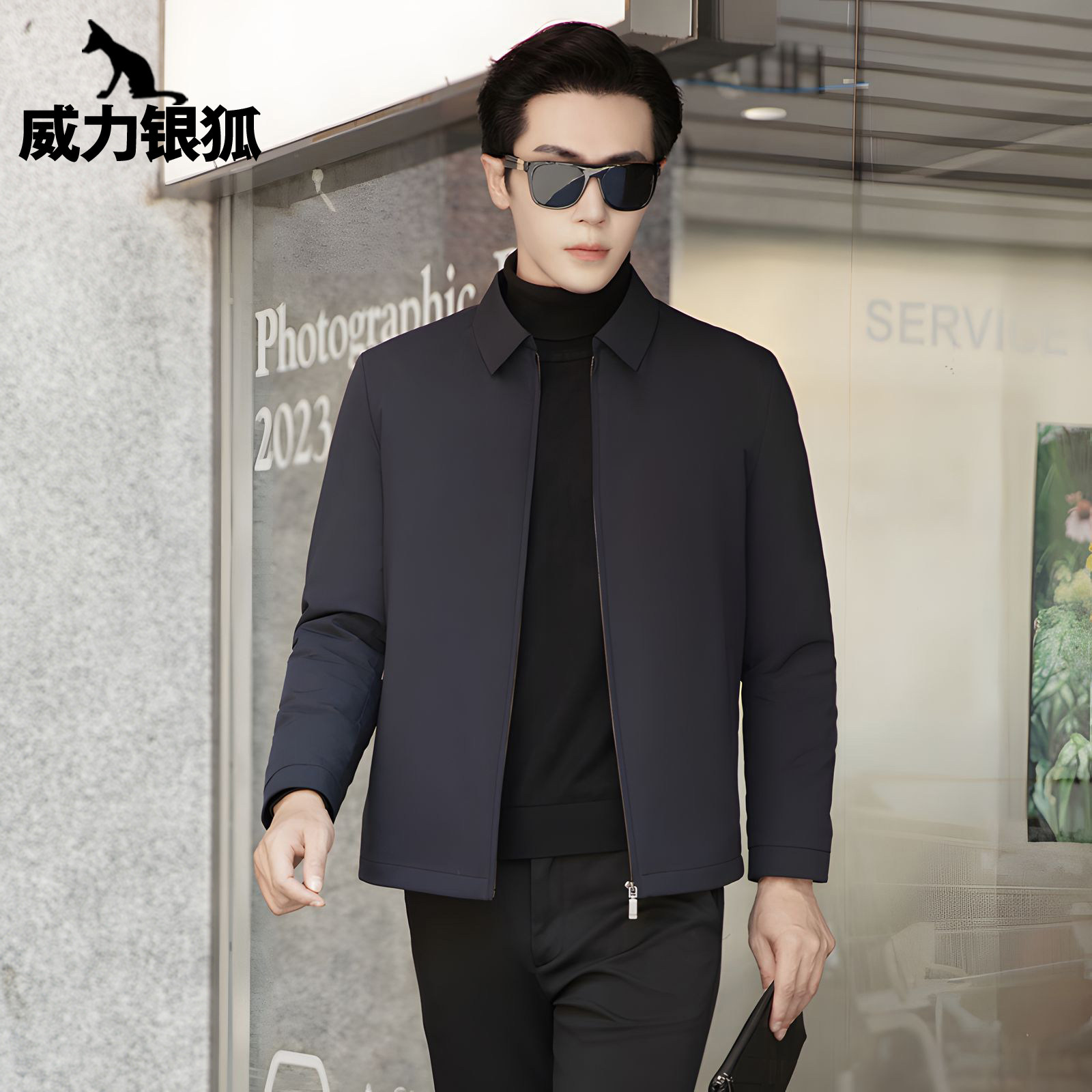 商务行政夹克貂皮内胆派克服男装