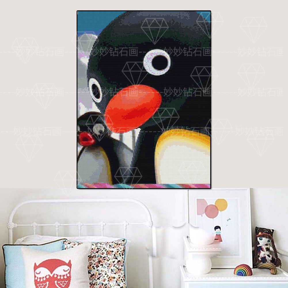 简单pingu企鹅钻石画儿童卡通动漫小尺寸动物女男孩DIY手工贴钻画