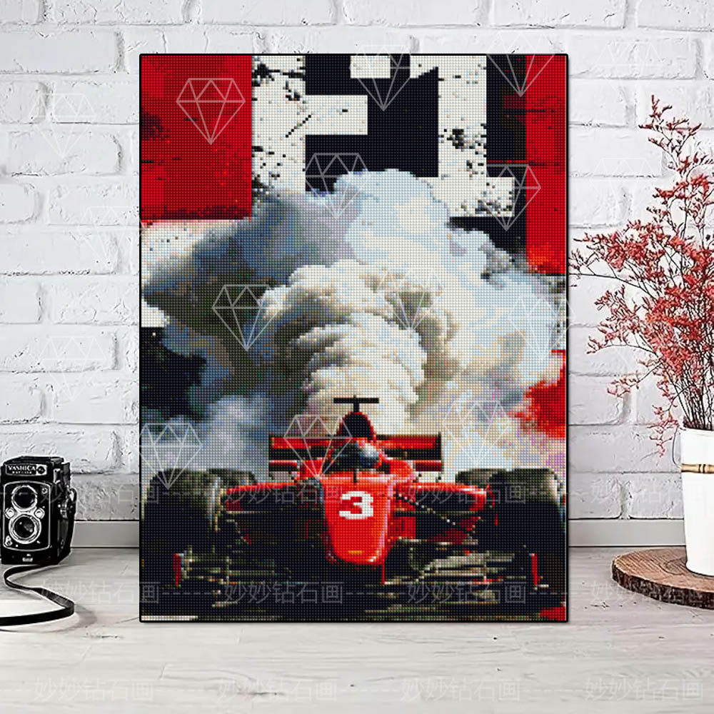 F1红色方程式赛车钻石画成人解压手工DIY贴钻画跑车机车儿童男孩