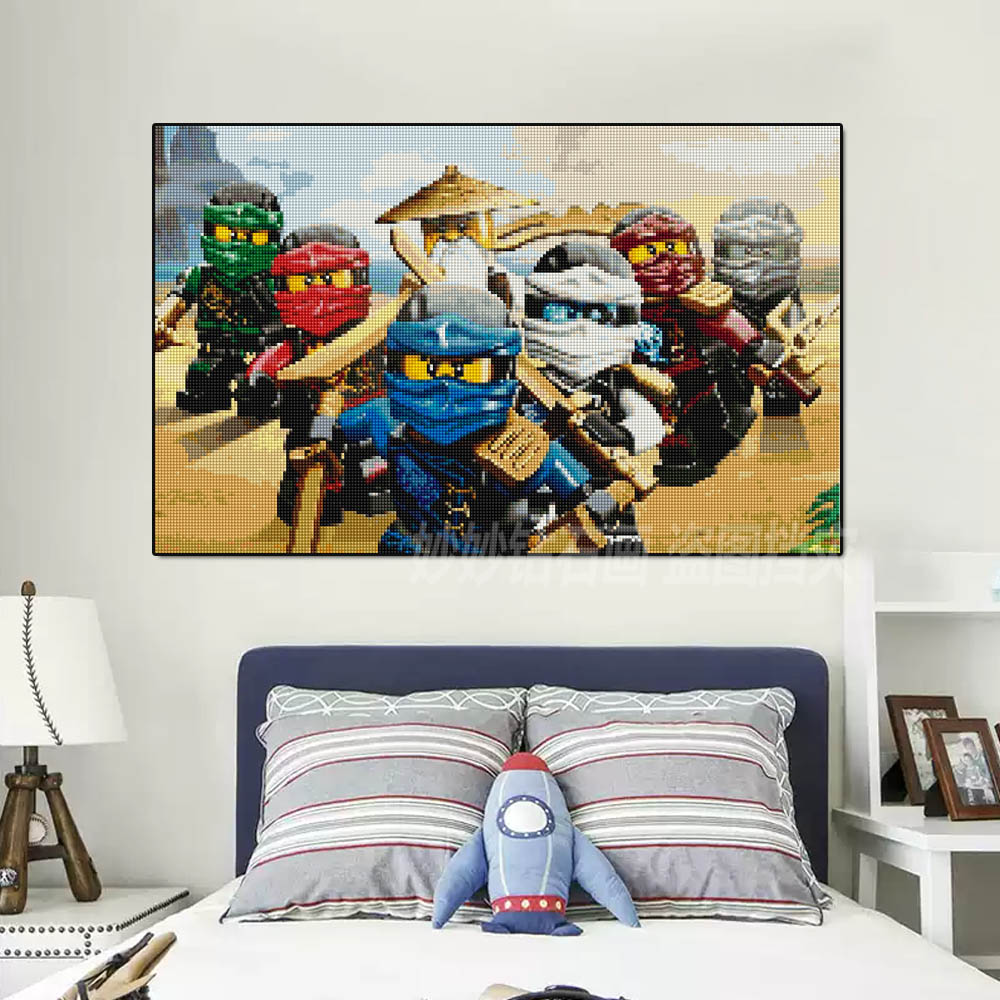 幻影忍者全家福大型钻石画儿童房床头装饰画男孩手工砖石绣十字绣