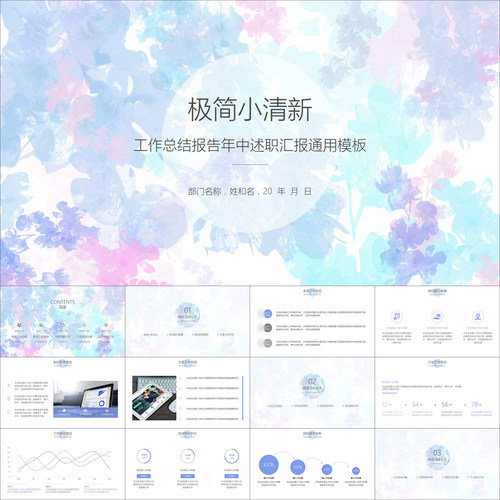 【动态PPT】极简小清新碎花工作总结述职报告年终汇报动画PPT模板