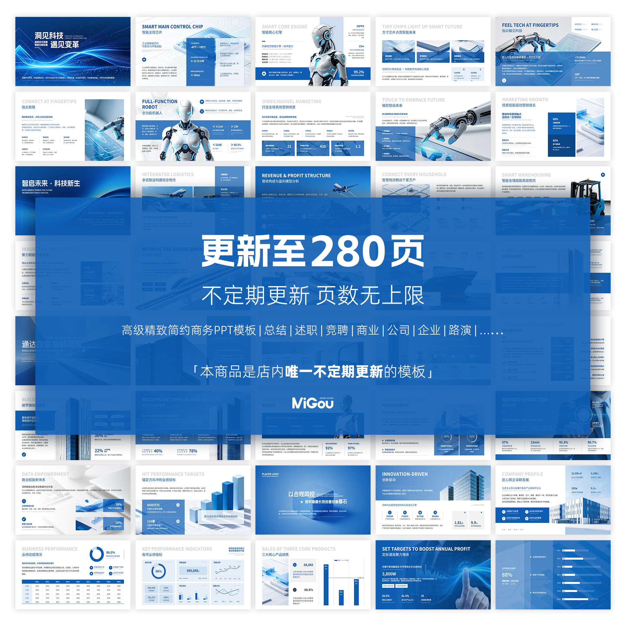 【更新至280页】高级精致简约PPT模板-总结述职竞聘商业公司企业