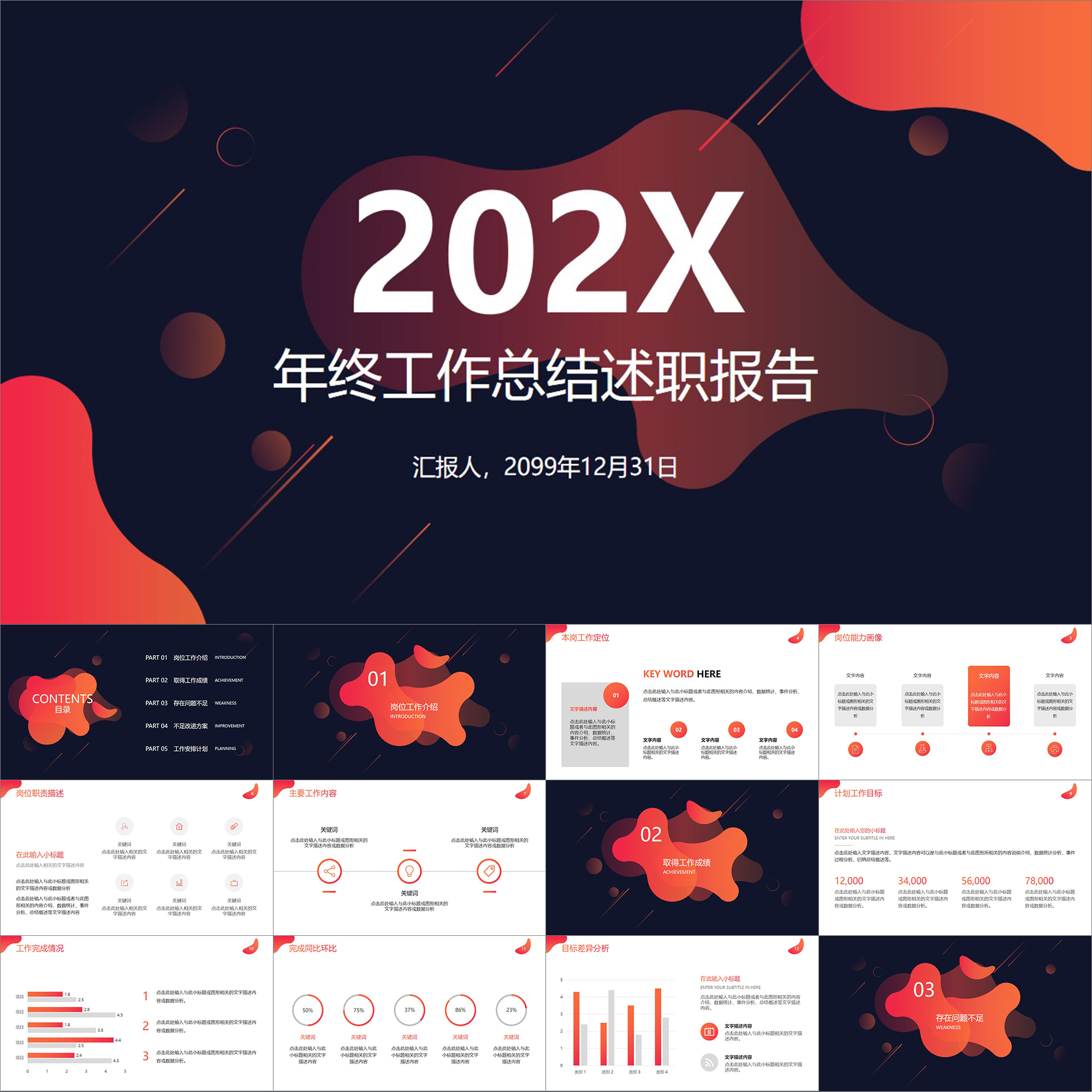 【动态PPT】橙红色现代简约时尚工作总结汇报年终述职报告PPT模板