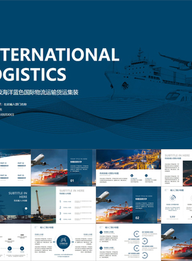 【动态PPT】简约高级海洋蓝色国际物流运输多式联运集装箱PPT模板