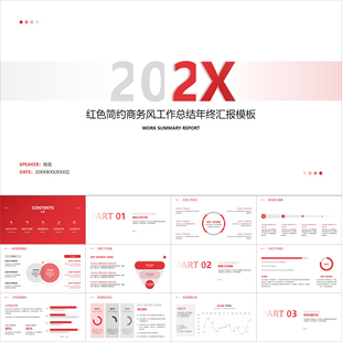【动态PPT】红色简约大气商务风工作总结年终汇报年度报告PPT模板