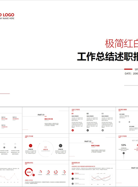 【动态PPT】极简红白色线条创意月年工作总结述职报告汇报PPT模板