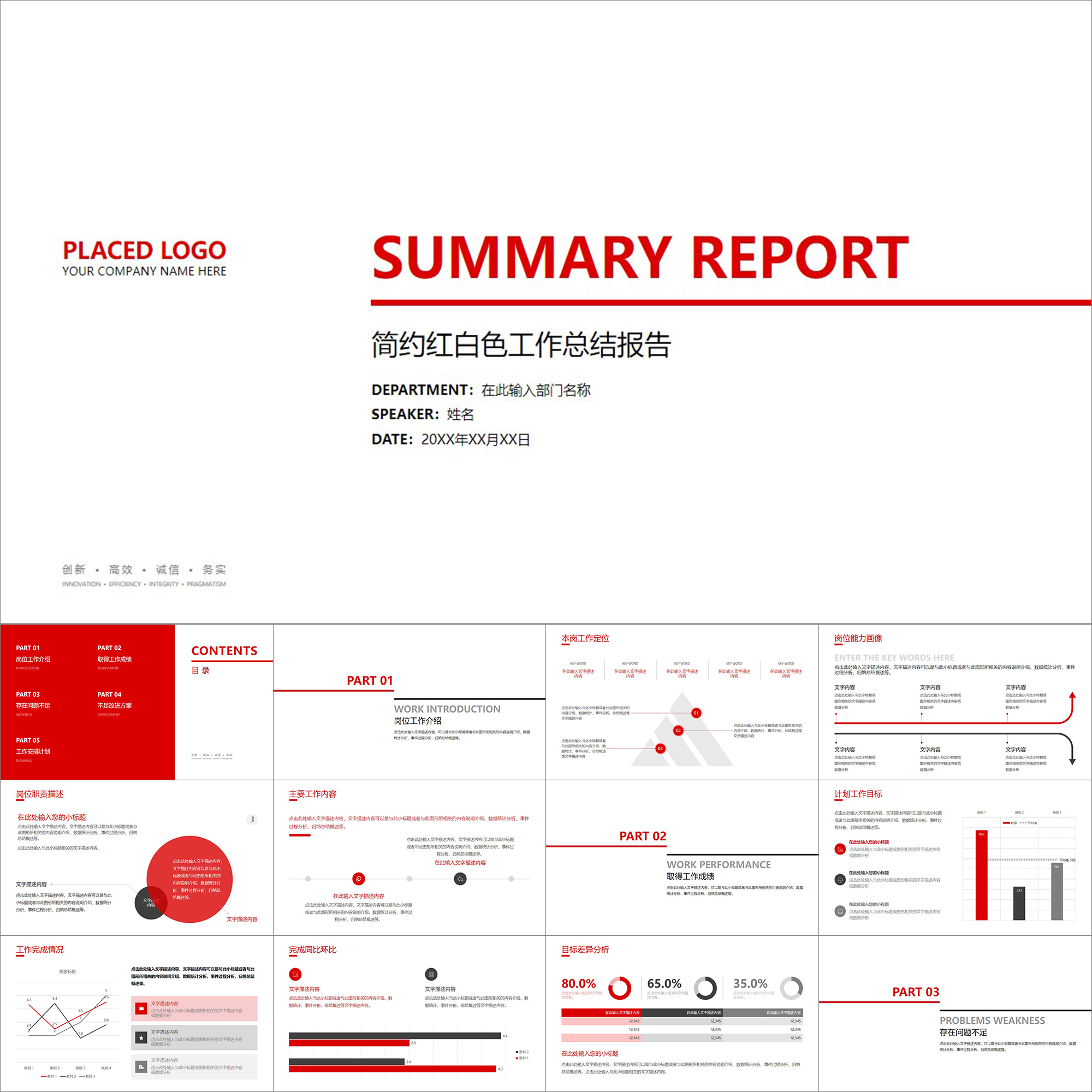 【动态PPT】简洁红白色创意极简年终工作总结报告述职汇报PPT模板