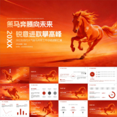 深红色简约大气骏马年终工作总结报告述职汇报PPT模板 动态PPT