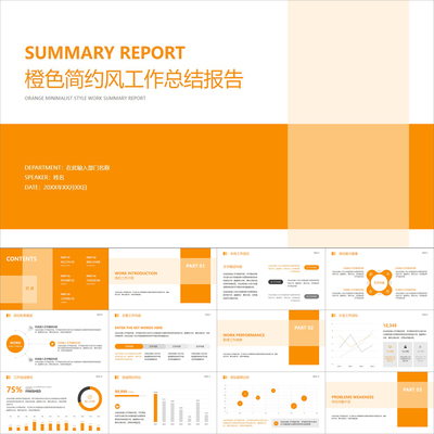 【动态PPT】橙色图形大气简约风工作总结报告述职竞聘汇报PPT模板
