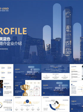 【动态PPT】高级简约大气商务风黄蓝配色公司简介企业介绍PPT模板