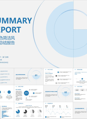 【动态PPT】蓝白色简洁圆形小清新科技感年终工作总结报告PPT模板