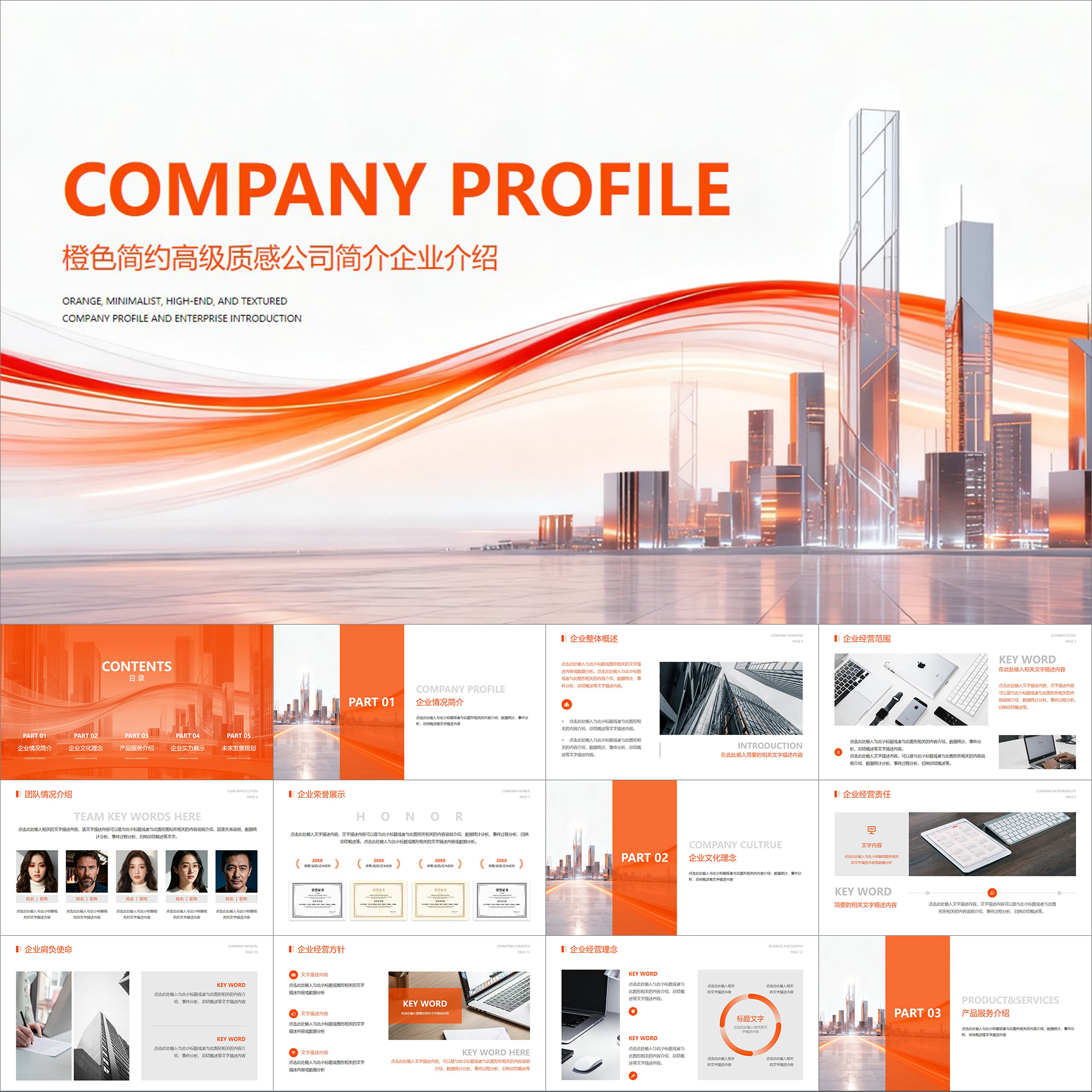 【动态PPT】橙色简约高级质感全图文商业公司简介企业介绍PPT模板