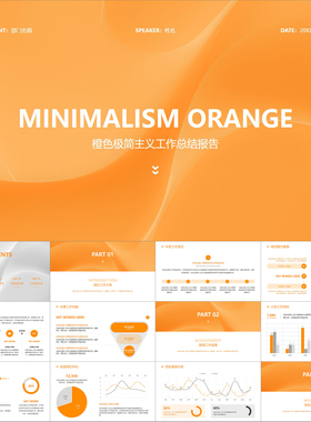 【动态PPT】橙色简洁清新极简风工作总结报告年终述职汇报PPT模板