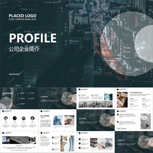 【动态PPT】深灰简约高档大气商务风公司简介企业介绍图文PPT模板