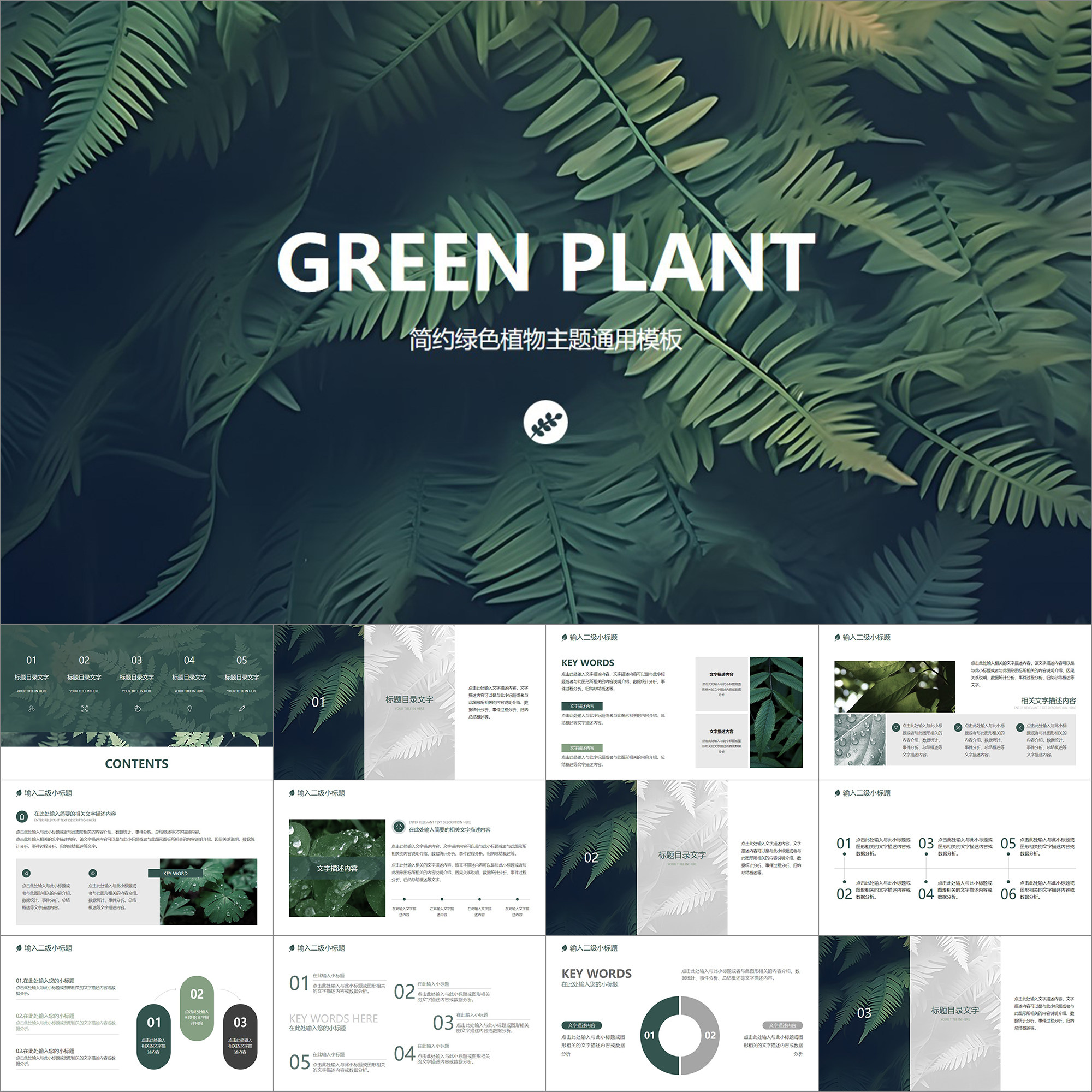 【动态ppt】简约绿色植物树枝叶主题总结报告演讲教学通用ppt模板