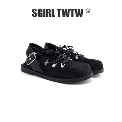 M315-1 SGIRL TWTW新款复古交叉绑带马毛玛丽珍鞋时尚平底圆头