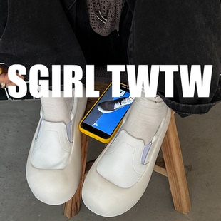 TWTW SGIRL 丑萌大头面包鞋 女厚底一脚蹬懒人乐福鞋 C580 小白鞋
