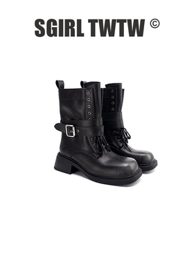 K628-3 SGIRLT WTW复古英伦风马丁靴女新粗跟皮带扣短靴百搭女鞋