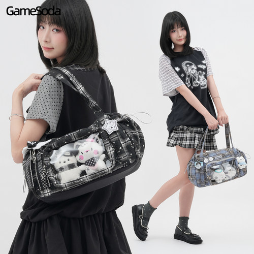 GameSoda电玩汽水格纹星星痛包女