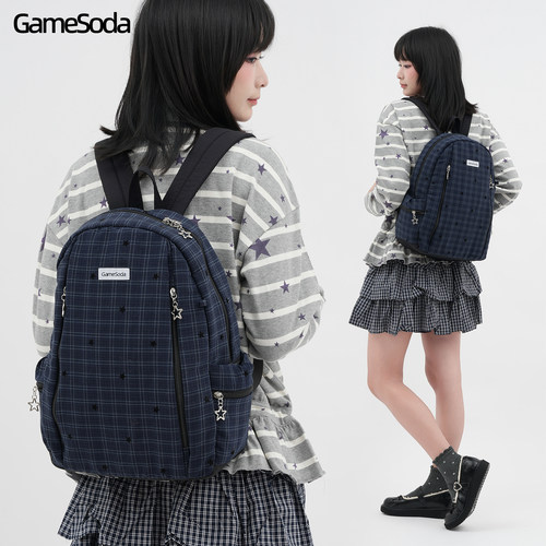 GameSoda电玩汽水格纹星星双肩包