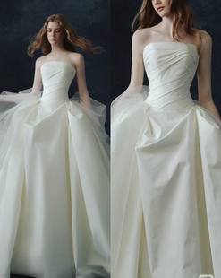 抹胸高级感轻婚纱法式 缎面新娘订婚迎宾出门纱森系赫本风鱼尾礼服