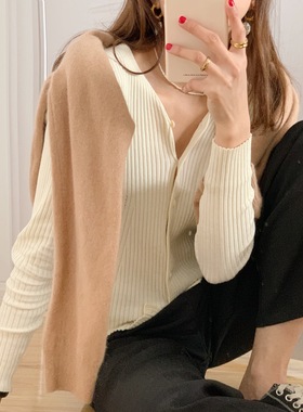 羽迹EAL韩版chic气质修身薄款针织开衫女2025春百搭毛织外套ST127