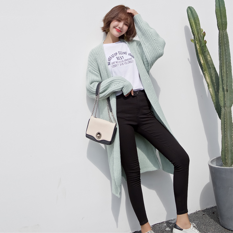 清仓2025春季粗毛线毛衣外套女棒针中长款韩版慵懒风开叉针织开衫