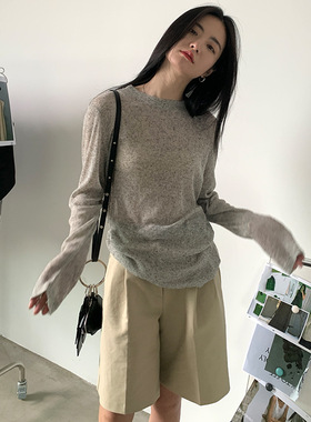 EAL软糯微透防晒长袖T恤女2025春夏宽松薄款圆领罩衫简约清凉高级