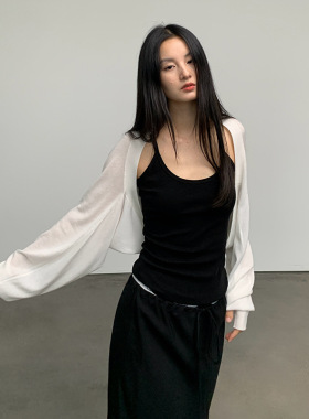 天丝棉醋酸防晒披肩女夏季短款蝙蝠袖百搭显瘦针织上衣气质坎肩