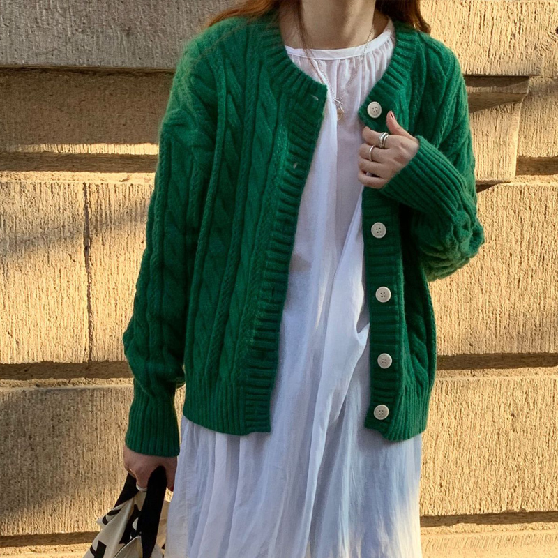 复古麻花短款宽松毛衣外套开衫