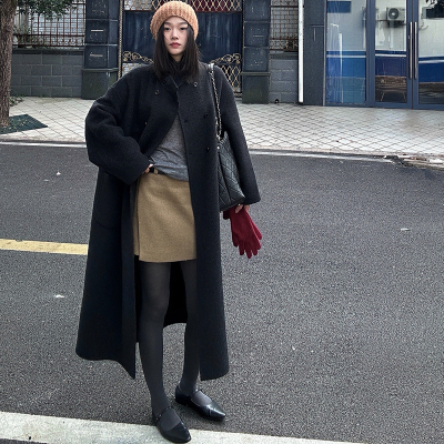 深灰通勤女款羊绒立领中长大衣