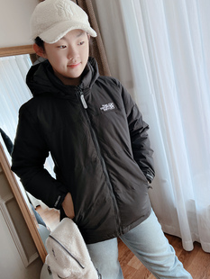 秋冬新款羽绒服中大童可亲子黑色连帽保暖舒适校服神器经典耐穿