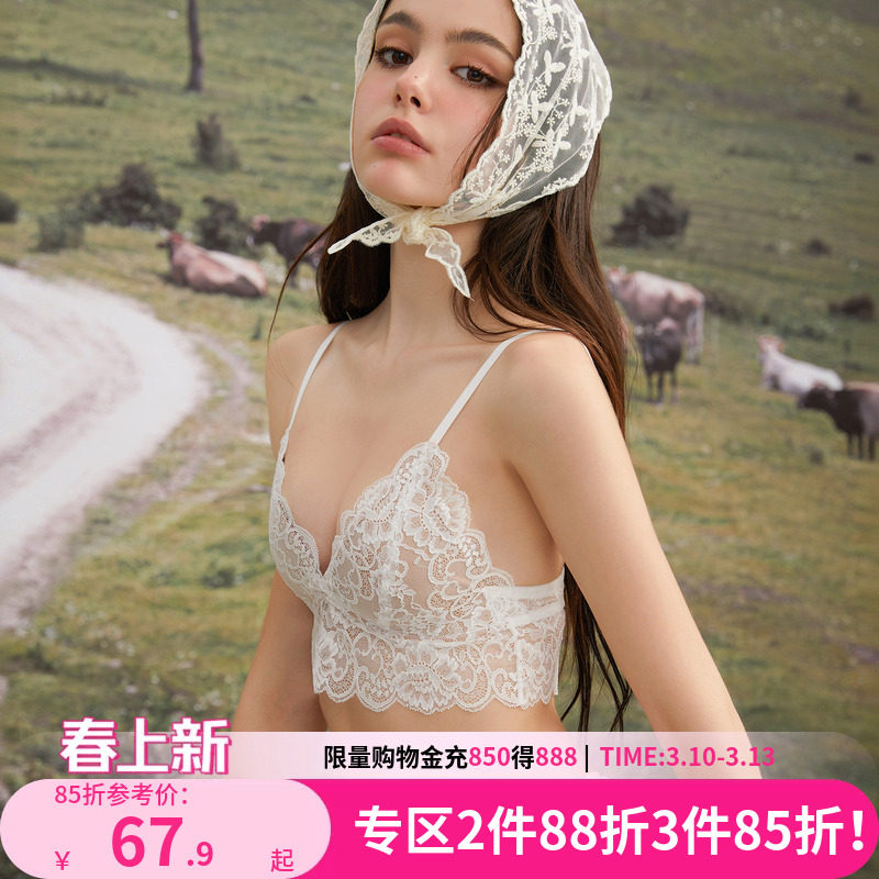 好奇小姐蕾丝法式内衣女性感美背文胸套装薄款无钢圈大胸显小胸罩