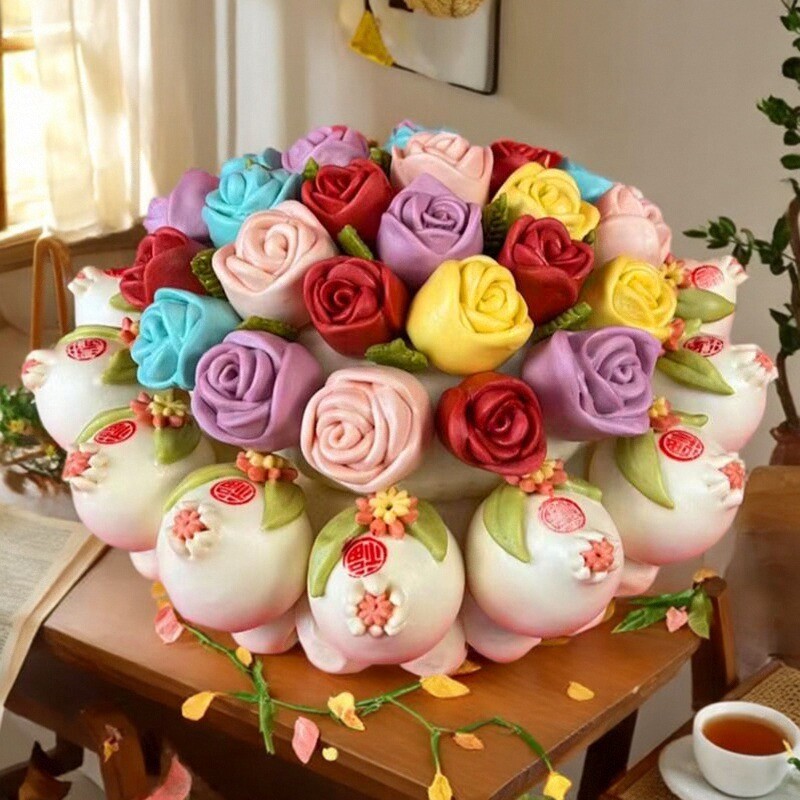 花馍母亲节玫瑰花蓝妈妈生日蛋糕图片