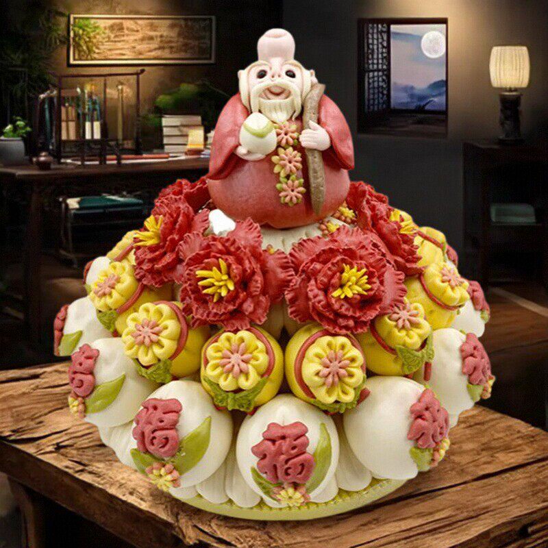 胶东小大花饽饽喜馍馍老人祝寿桃文登面食馒头礼物寿星生日蛋糕